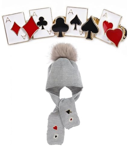 8 Stück Poker Brosche-Set,Brosche Spielkarten-Emaille,Hearts Spaten Revers Pin,für Kleidung Rucksäcke Schmuck Handwerk Dekor,Männer, Frauen, Tücher, Revers
