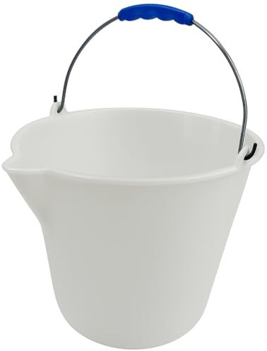 Chabrias Ltd 12 Litre White Heavy Duty Plastic Bucket with Handle, 32(H)x35(Dia)cm, Cleaning Bucket, Colour Coded Cleaning, Graduated Bucket with Pouring Lip, Professional & Home Use, Made From LDPE