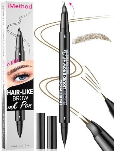iMethod Curved Microblading Augenbrauenstift - Eyebrow Pencil 2-in-1 Dual-Ended Augenbrauenstift Micro-Gabelspitzen-Applikator & präziser Pinselspitze erzeugt natürliche Augenbrauen, Light Brown