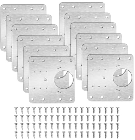 12pcs Cabinet Hinge Repair Plate Kit, Stainless Steel with 72 Screws | for Cupboard Doors, Wardrobes and Furniture; Mounting Plates with Pre-Drilled Holes for Quick Reinforcement