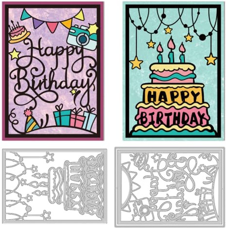 DELORIGIN Birthday Cake Die Cuts, Carbon Steel Die Cuts Cutting Dies Frame Stencils Scrapbooking Embossing Template Dies for Birthday Card Making Party Greeting Embossing Invitation Photo Album