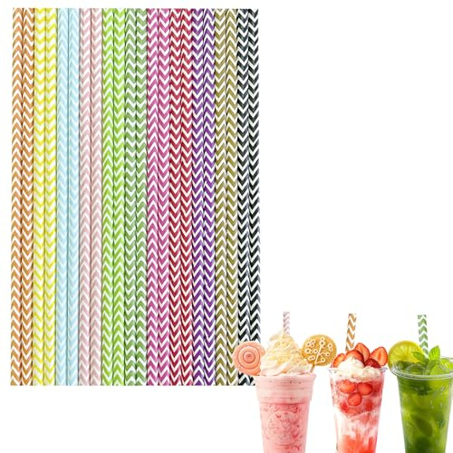 Lot de 100 Pailles Carton Jetables,198x6mm Pailles Bubble Tea, Rayée Coloré Paille en Papier pour cocktail Mason Jar, Verre, Anniversaire, Mariage, Noël, Douche de Bébé, Célébration et Fête