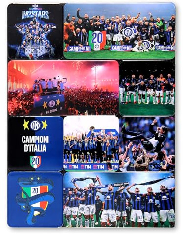 Inter - Set Magneti Campioni d'Italia in Plastica e Metallo, Gadget Magnetico da Collezione, Souvenir per Tifosi, Magneti da Frigo per Amanti dello Sport
