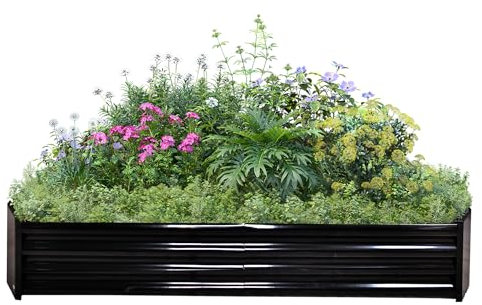 VERFARM Kit de plate-bande surélevée en métal galvanisé, plate-bande surélevée pour jardin, 180 x 90 x 30 cm, kit de plate-bande surélevée pour légumes, fleurs, plantes succulentes, herbes, parterre