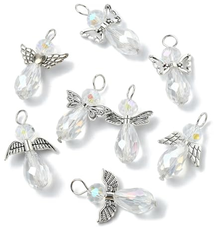 KitBeads 100 st 10 stilar glas änglavingar berlocker tårdroppe fasetterad pärla älva berlocker ängel dinglande berlocker för smyckestillverkning armband halsband hantverk, Akryl, Ingen ädelsten