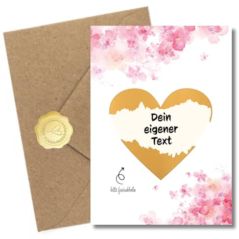 10er-Set DIY Rubbellose - Je 10 Karten, goldene Rubbelherzen, Umschläge & Siegelsticker – Personalisierbare Gutscheine mit Rubbelaufkleber für Valentinstag, Hochzeit & Anlässe im Kirschblüten-Design