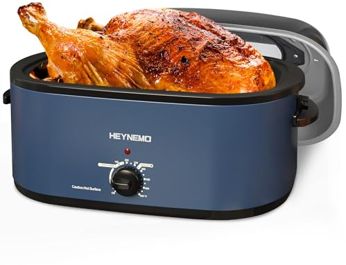 Roaster Oven 28 Quart, Electric Roaster Pan with Visible & Self-Basting Lid, Large Stainless Steel Electric Turkey Roaster Oven Defrost Warm Function, Removable Pan Rack, Fits Turkeys Up to 30LB, Blue