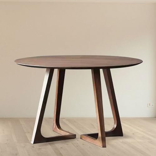 GODFSAHG Runder Esstisch aus Massivholz, minimalistischer Nussbaum, Mid-Century Modern Esstisch für 2–4 Personen, Küche, Kleiner Freizeit-Couchtisch, rustikaler Säulentisch