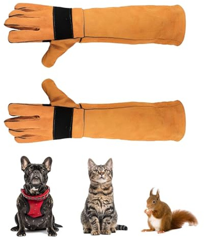 LNGJIN 35cm gants chat anti,Anti-Morsure Gants de Protection, Gants Robustes pour Animaux,Cuir Gants de Travail Anti-Morsure,Pour le dressage et l'alimentation des animaux (Jaune)