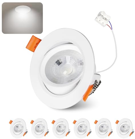 Jaenmsa Focos LED Techo Empotrable 7W - Foco Interior LED Techo Ajustable (30°-60°), 90° Haz de Luz, 6000K Luz Fría Brillante, IP44, 650LM - Downlight Ojos de Buey para Baño, Cocina, Salón, 6er