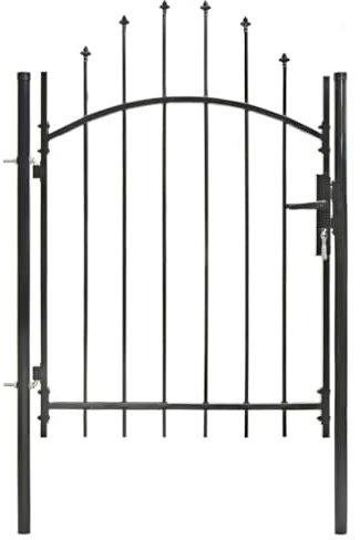 CIOURSTO - Portal de jardín de acero galvanizado, puerta de jardín con cerradura, llaves y asa, decoración de flecha, puerta de patio al aire libre, negro (1,25 m)