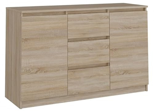 CDF Kommode Eiche Sonoma 2 Türen 3 Schubladen Komode & Sideboards Schubladenkommode Sideboard 75 cm Hoch Wohnzimmer Komodenschrank 40x120x75 für Schlafzimmer Arbeitszimmer Flur Schubladenschrank