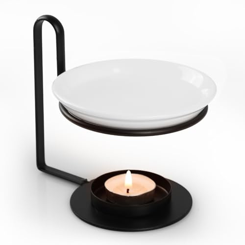 Bighan Bruciatore di Oli Essenziali in Metallo Diffusore per Bruciatore di Cera, Brucia Essenze Ceramica Diffusore di Diffusore di Oli Essenziali per Casa Camera da Letto di Casa, Nero