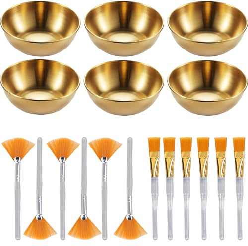 18 PCS Esthetician Facial Supplies Set, Aesthetic Professional Facial Equipment with Golden Bowl Fan Brushes Flat Brushes Face, Durable Suitable for Women