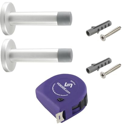 vasalat Türstopper Wand mit Dämpfer - Tür Stopper Wand mit Gummipuffer ø 20mm, Höhe 100mm, Türpuffer zum Schutz von Wand & Tür, Aluminium silber eloxiert - 2 Stück