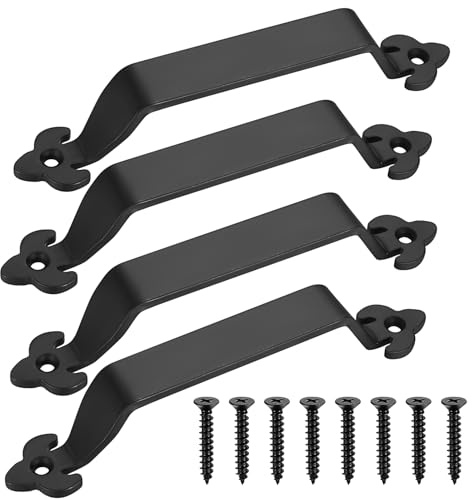 Handle Sets4 Pcs Black Door Handles, Cast Iron Door Handles, Bows Black Door Pull Handles, Retro D Handles, Garden Gate Handles for Wooden Gates Outdoor Indoor Garage Cabinet Shed Door Handles-21.5cm/
