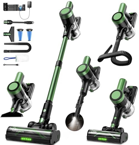 OUYFHK Cordless Vacuum Cleaner, 58Kpa Vacuum Cleaners for Home, 55Mins Stick Vacuum with Self-Standing & LED Display, Anti-Tangle & Wall Mount Charging (Green)