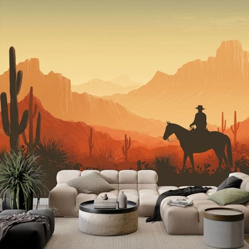 Tostado Fondo de Pantalla PanoráMica 3d, Retro Desierto Vaquero Montaña Fotomurales Mural 350 x 256 cm (An x Al) – Decoración de Pared Para Sala Cuarto Oficina y Salón