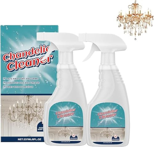 Chandelier Cleaning & Care Spray, Chandelier Cleaner Drip Dry Spray No Wipe, Multi-purpose Chandelier Cleaner Spray for Glass, Crystal & Acrylic Light Fixtures, Streak-Free Shine (2 Pcs)