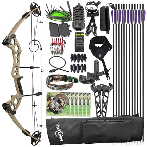 PYMUST Kit arco compound per adulti e principianti, set da tiro con l'arco da caccia con tutti gli accessori, potenza 30-55 libbre, per destrimani, ideale per caccia (Colore terra)