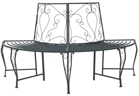 LoogCape Banc d'arbre 4 places 160 x 80 x 89 cm en acier argenté gris résistant aux intempéries pour jardin, terrasse, balcon avec dossier en métal