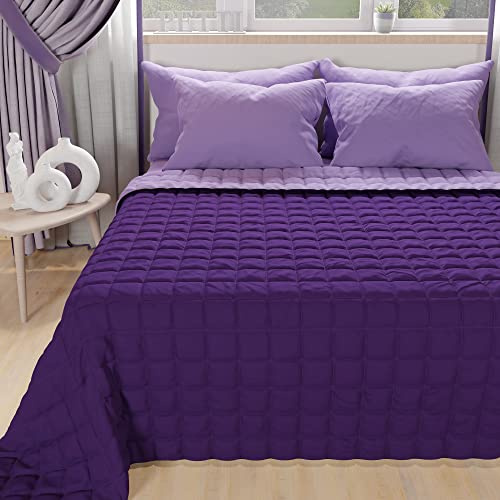 PETTI ARTIGIANI ITALIANI - Colcha en Microfibra 1,5 Plazas Reversible 220x260 cm, Cubre Cama Primavera, Edredón, Lila Violeta