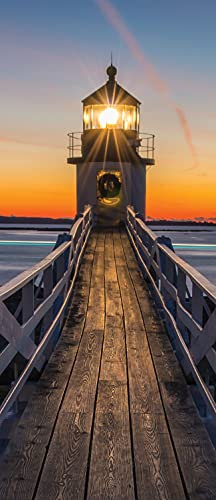 Vlies Türtapete Leuchtturm Meer Strand inklusiv Kleister einteilig Fototapete für Tür Türposter Wohnzimmer Schlafzimmer UV-Beständig Geruchsfrei Montagefertig (12023, (91x211 cm) 1 Bahn)