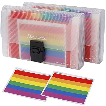 Mini Chemises à Documents Format, 2 Pièces A6 Trieur Document 13 Compartiments Extensible Étanche Classeur Trieur Accordéon de Bureau avec Multicolore étiquettes