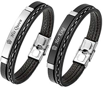 Zysta Her King und His Queen Schrift Curb Kette Armband mit Gravur EIN Paar partnerarmband aus Edelstahl Pärchen Armreifen für verliebte Herren Damen Geschenkset (King & Queen)
