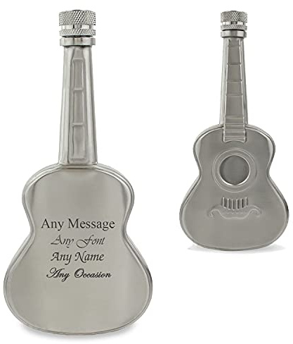 Personalised Engraved Silver 5oz Guitar Hip Flask, Personalise with Any Message for Any Occasion