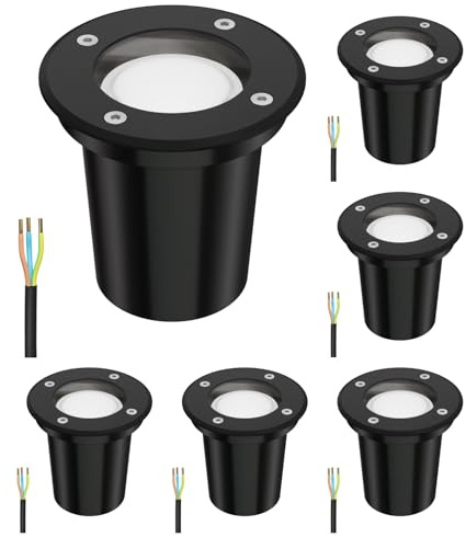 ledscom.de 6x markinbyggnadslampa BOLI för utomhusbruk, IP67, svart, rund, 108mm Ø inkl. LED-lampa 450lm varmvit