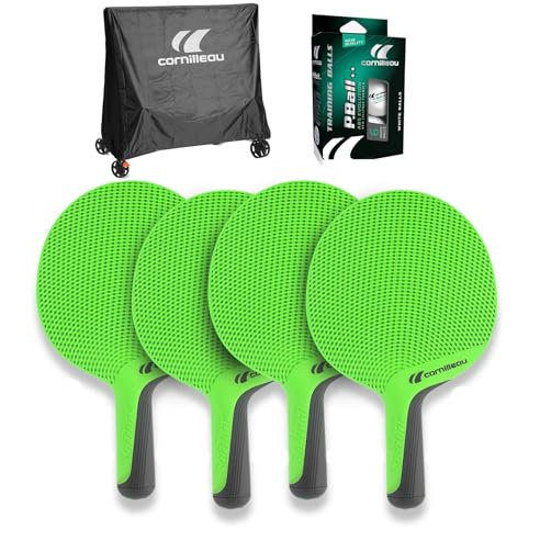 CORNILLEAU - Pack de 4X Raquettes d'extérieur + 1x Housse de Table Premium + Balles de ping-Pong 2* - Family Pack Outdoor
