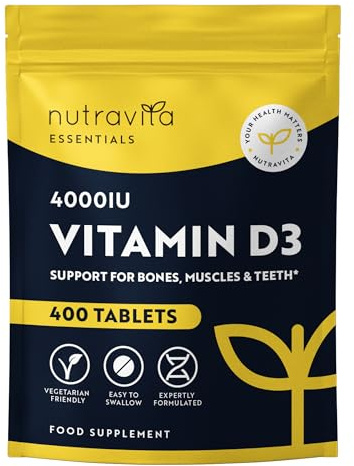 Nutravita Vitamin D Tablets 4000IU - 400 Vegetarian Tablets, 1 Year Supply