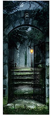 TüRtapete Selbstklebend TüRposter TüRaufkleber Tapete, Wandaufkleber für Schlafzimmer, Heimdekoration, wasserdicht, abnehmbar, Premium Vinyl Upgrade, Gothic Night Manor Arch Horror