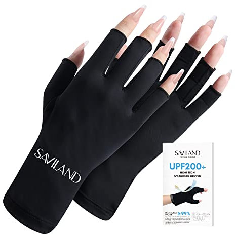 Saviland UV Shield Handschuhe Nägel, Maniküre Handschuhe Professionelle UPF200+ Anti-UV Schutz Fingerlose Handschuh für NagellackProtégez Professionnel les Mains des Lampe U V (Noir)