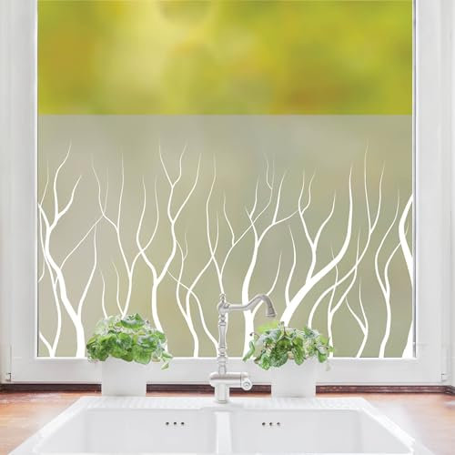 Sichtschutzfolie Wiederverwendbar Baumstämme Fensterfolie Fensterdeko Milchglasfolie Sichtschutz, 55 cm hoch, 50 cm breit