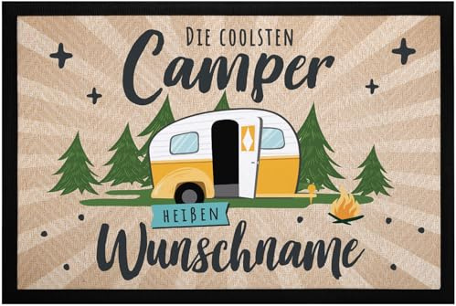 SpecialMe® Fußmatte Camping mit Spruch Die coolsten Camper heißen und personalisiert mit Name Wohnwagen Schwarz 60x40cm