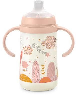 Suavinex, Tazza Apprendimento con Beccuccio e Manici in Silicone, Biberon con Manici, con Sistema Anticoliche, Coperchio Protettivo, Bicchiere Antigoccia, 270 ml, per Bambini dai 6 Mesi in Su, Rosa