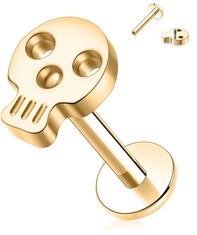 16G Labret-Schmuck Innengewinde-Labret-Ohrstecker Titan Flatback-Ohrring Gold-Labret-Ohrringe Totenkopf-Lippenstecker Tragus-Piercing-Schmuck 10mm Monroe Medusa Helix Knorpel-Conch-Ohrstecker