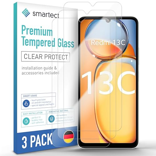 smartect Cristal Templado 3 Piezas para Xiaomi Redmi 13c / Poco C65 | Protector Pantalla HD Antiarañazos, Vidrio Templado 0.3 mm Ultra Transparente, Dureza 9H, Resistente a Impactos, Sin Burbujas