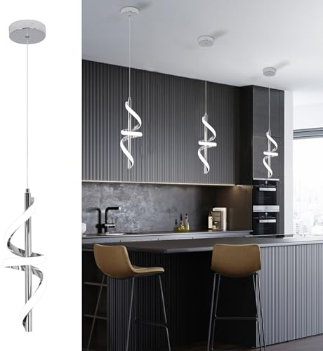 CANEOE Modern Pendant Light Kitchen Island Lighting 6000K Chrome LED Pendant Light Fixtures Over Island Adjustable Height Pendant Lighting for Kitchen Island Dining Room Bedroom Pendant Lamp,1 Pack