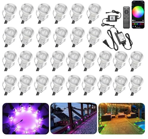 INDARUN Lampe au Sol Spot Encastrable+Wifi contrôleur-Lumière RGB DC12V 0.5W étanche IP67 Ø30mm-éclairage pour terrasse, patio, chemin, mur, jardin, décoration, intérieur et extérieur, 30 pièces