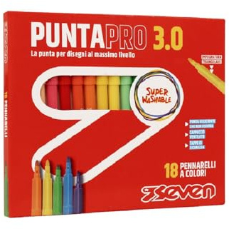 Seven Pennarelli Scuola Puntapro 3.0 - Scatola da 18 Pz, Pennarelli a Colore, Super Washable, Bambini e Ragazzi