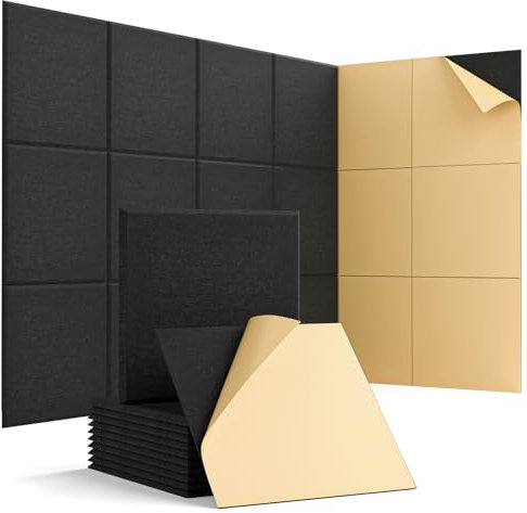Woovio 12pcs Sound Proofing Panels Self-adhesive Acoustic Wall Panels High Density 12X12X0.4 Soundproofing Panels For Home, Offices And Recording Room Black