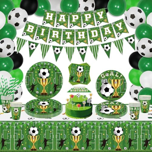 165 Packung Fußball Party Dekorationen Fußball Party Zubehör Set Sport Themed Birthday Supplies enthalten Teller Servietten Ballons BannerTischdecke serviert 20