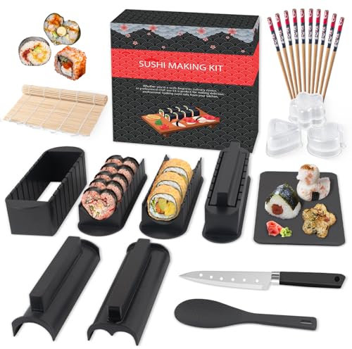SKYSER Sushi Kit Sushi Set piatti per sushi (Nero+Piatti)