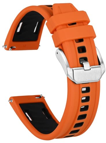 Ayadoo 24mm orange und schwarze Silikon-Uhrenarmbänder, langlebige Schnellwechsel-Uhrenbänder mit silberner Schnalle