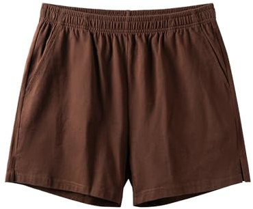 Amy Coulee sovbyxor, män, kort bomull 10 cm, lätta sovshorts, korta pyjamasbyxor med fickor, kaffe, L