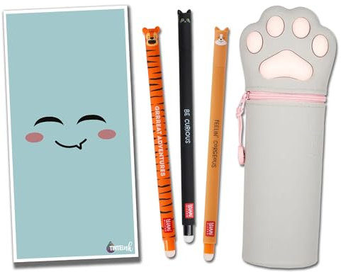 Tinte Ink Legami radierbare Stifte mit passendem 2-in-1 Silikon-Federmäppchen, Geschenkumschlag! - Wählen Sie süßes Design! (Katzenpfoten-Etui-Set)
