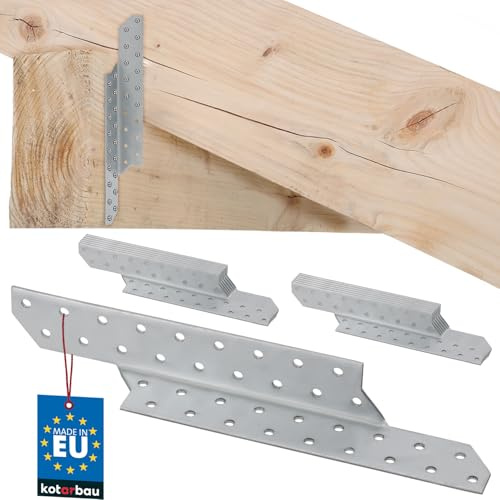 KOTARBAU® Juego de 12 anclajes de viga a la izquierda, 25 x 3,5 cm, acero galvanizado, anclaje para vigas, conector de madera, ángulo de acero para reforzar estructuras de madera